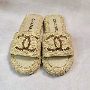 Chanel Raffia CC Slide Sandals